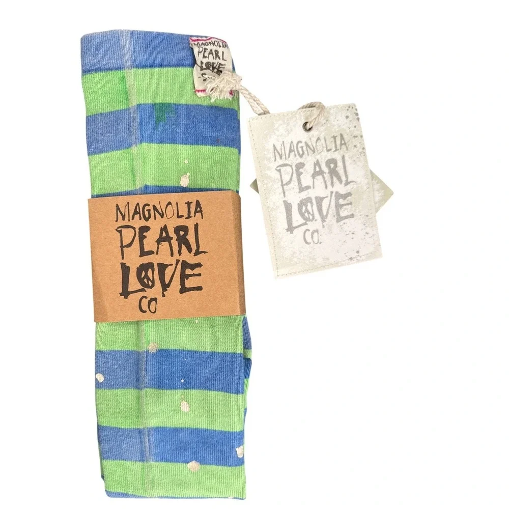 Magnolia Pearl Striped Knee High‎ Socks Blue Green Paint Splatter Bohemian NWT